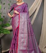 Violet woven pure silk saree with blouse