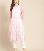 Pink embroidered georgette chikankari-kurtis