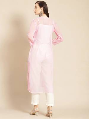 Pink embroidered georgette chikankari-kurtis 2