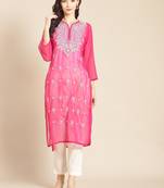 Magenta embroidered georgette chikankari-kurtis