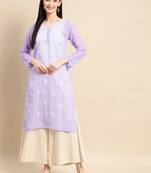 Purple embroidered georgette chikankari-kurtis