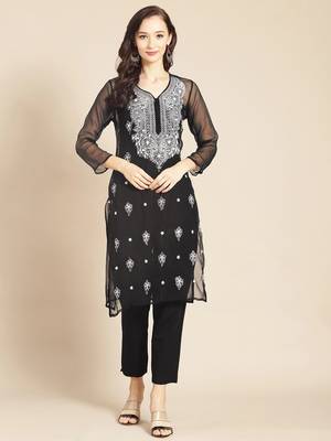 Black embroidered georgette chikankari-kurtis 1