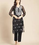 Black embroidered georgette chikankari-kurtis