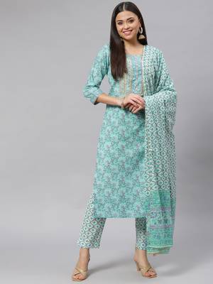 Sea-green gotta patti cotton salwar 1