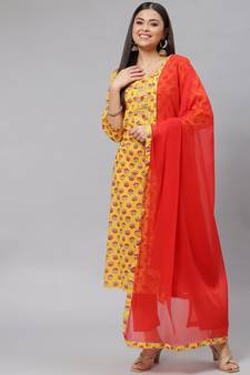 Yellow sequins cotton salwar