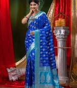 HOUSE OF BEGUMs Katan Silk Royal Blue With Silver Zari Work with Blouse Piece