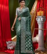 HOUSE OF BEGUMs Katan Silk Bottle Green With Silver Zari Work with Blouse Piece