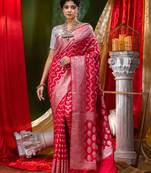 HOUSE OF BEGUMs Katan Silk Red With Silver Zari Work with Blouse Piece