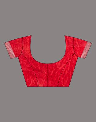 HOUSE OF BEGUMs Shiffon Khaddi Red Saree With Silver Zari with Blouse Piece 5