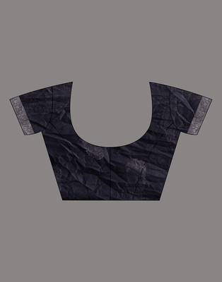 HOUSE OF BEGUMs Shiffon Khaddi Black Saree With Silver Zari with Blouse Piece 5