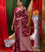 HOUSE OF BEGUMs Georgette Saree Wine With Meena Work with Blouse Piece
