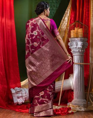 HOUSE OF BEGUMs Georgette Saree Wine With Meena Work with Blouse Piece 2