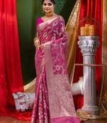 HOUSE OF BEGUMs Georgette Saree Megenta With Meena Work with Blouse Piece