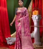 HOUSE OF BEGUMs Georgette Saree Megenta With Meena Work with Blouse Piece