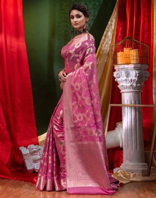 HOUSE OF BEGUMs Georgette Saree Megenta With Meena Work with Blouse Piece 3