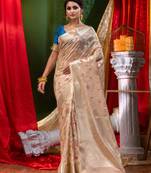 HOUSE OF BEGUMs Georgette Saree Beige With Meena Work with Blouse Piece