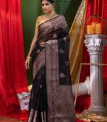 HOUSE OF BEGUMs Handloom Black Organza Saree with Blouse Piece