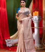 HOUSE OF BEGUMs Handloom Beige Organza Saree with Blouse Piece