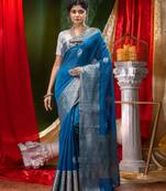 HOUSE OF BEGUMs Pure Organza Royal Blue With Meena Work with Blouse Piece