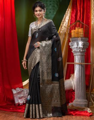 HOUSE OF BEGUMs Pure Organza Black With Meena Work with Blouse Piece 1