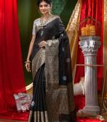 HOUSE OF BEGUMs Pure Organza Black With Meena Work with Blouse Piece