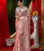 HOUSE OF BEGUMs Pure Organza Pech With Meena Work with Blouse Piece