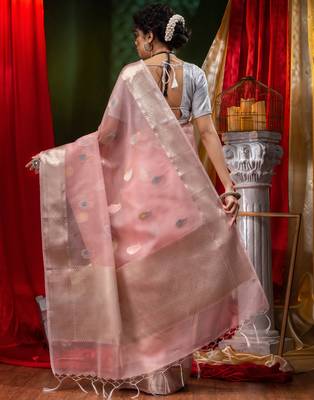 HOUSE OF BEGUMs Pure Organza Pech With Meena Work with Blouse Piece 2