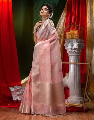 HOUSE OF BEGUMs Pure Organza Pech With Meena Work with Blouse Piece 3
