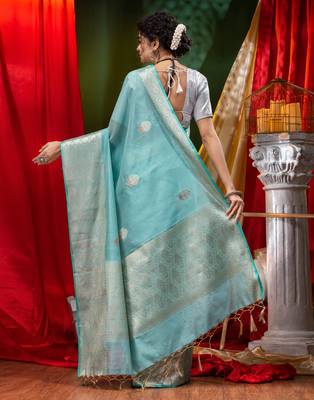 HOUSE OF BEGUMs Pure Organza Firozi With Meena Work with Blouse Piece 2