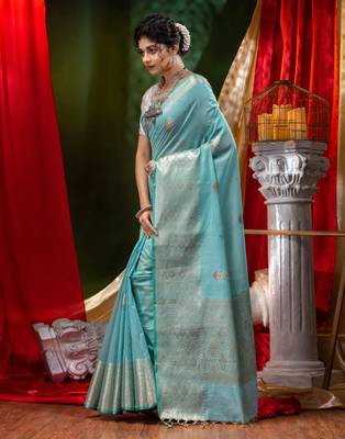 HOUSE OF BEGUMs Pure Organza Firozi With Meena Work with Blouse Piece 3