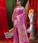 HOUSE OF BEGUMs Bridal Banarasi Rani Pink Silk Saree with Blouse Piece