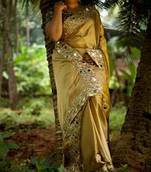 golden plain silk saree with blouse