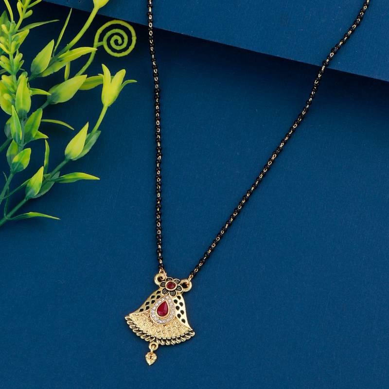 Delicate Gold Plated Red Diamond Mangalsutra For Women