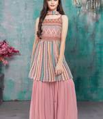 Baby Pink Georgette Multicolor Printed Salwar Suit for Girls