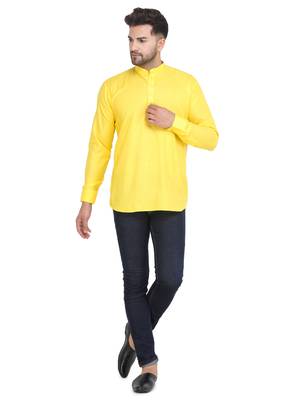 Mag Men's Yellow Casual Cotton Blend Short kurta for men 1