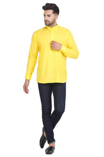 Mag Men's Yellow Casual Cotton Blend Short kurta for men