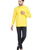 Mag Men's Yellow Casual Cotton Blend Short kurta for men