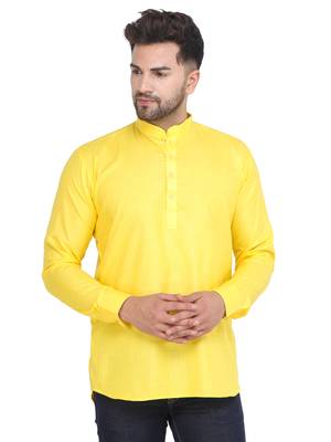 Mag Men's Yellow Casual Cotton Blend Short kurta for men 2