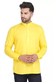 Mag Men's Yellow Casual Cotton Blend Short kurta for men