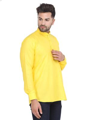 Mag Men's Yellow Casual Cotton Blend Short kurta for men 3