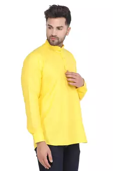 Mag Men's Yellow Casual Cotton Blend Short kurta for men