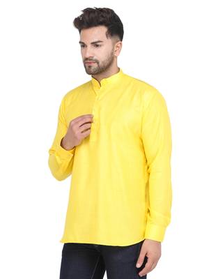 Mag Men's Yellow Casual Cotton Blend Short kurta for men 4