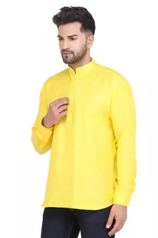 Mag Men's Yellow Casual Cotton Blend Short kurta for men