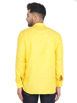 Mag Men's Yellow Casual Cotton Blend Short kurta for men 5