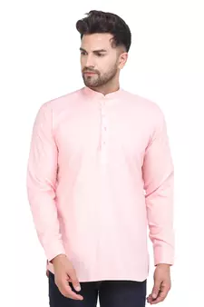 Mag Men's Pink Casual Cotton Blend Short kurta for men