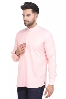 Mag Men's Pink Casual Cotton Blend Short kurta for men