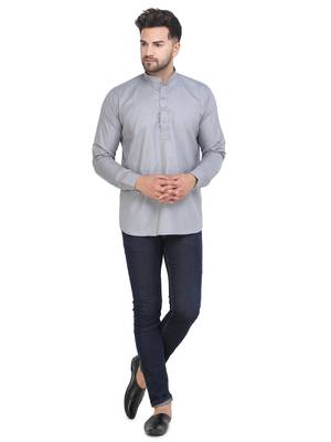 Mag Men's Grey Casual Cotton Blend Short kurta for men 1