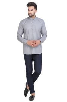 Mag Men's Grey Casual Cotton Blend Short kurta for men