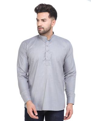 Mag Men's Grey Casual Cotton Blend Short kurta for men 2