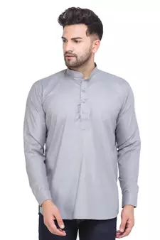 Mag Men's Grey Casual Cotton Blend Short kurta for men